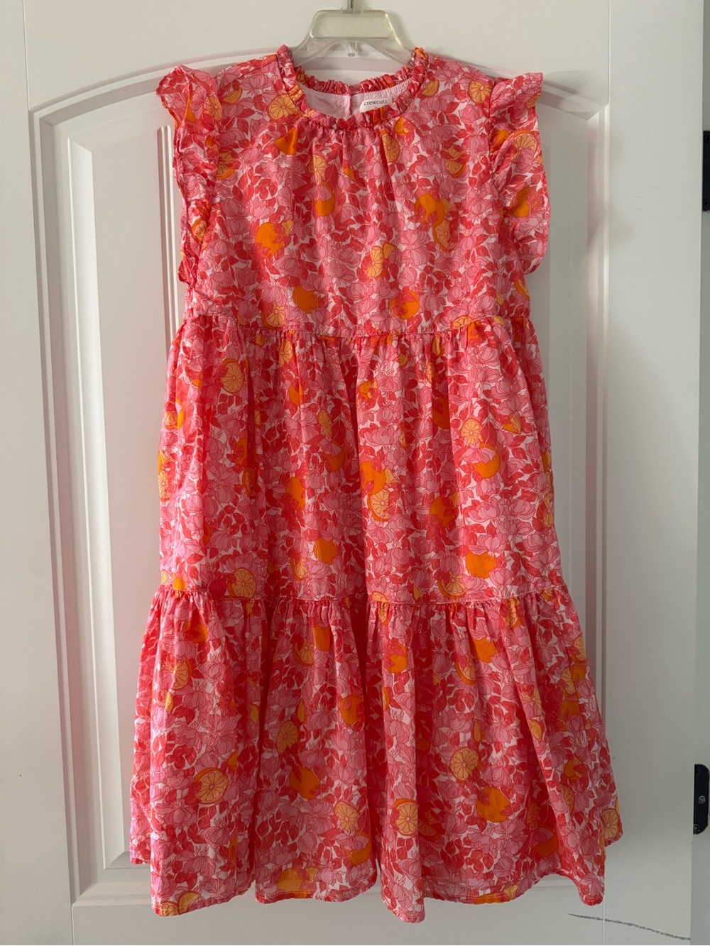 Crewcuts Tiered Floral Dress Pink Orange Sz 12 EUC